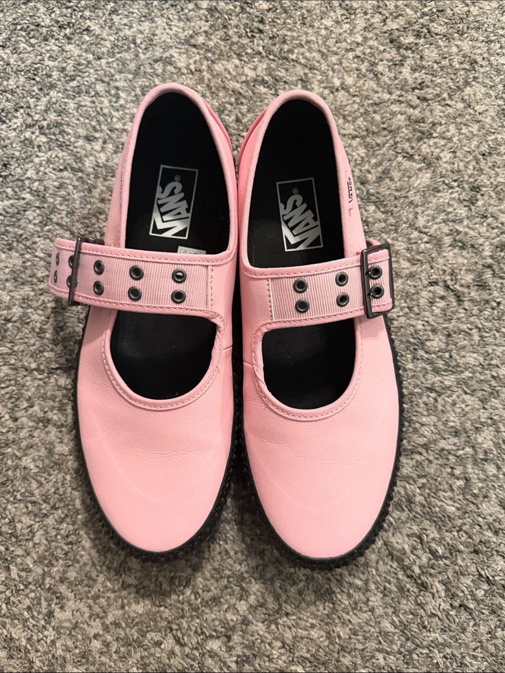 Vans Pink Mary Jane Strap Shoes with Black Soles